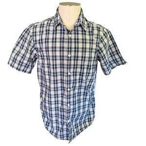Sonoma Life Style Cotton Button Front Blue Plaid Shirt Size Medium